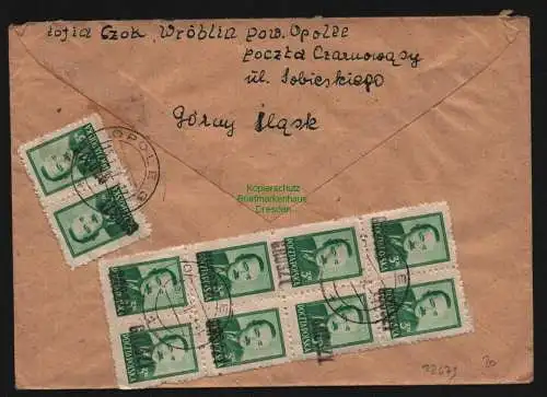 B12679 VR Polen Opole 1951 12 Werte mit Groszy Aufdruck nach Radeberg Brief