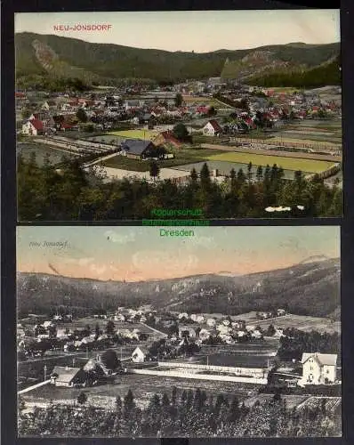 132582 2 AK Neu Johnsdorf Panorama coloriert 1911 Bahnpost Oybin - Zittau 1911