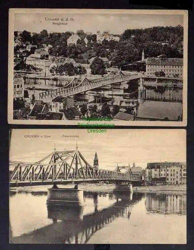 129582 2 AK Krosno Odrzanskie Crossen an der Oder Oderbrücke Berglehne 1914 1917