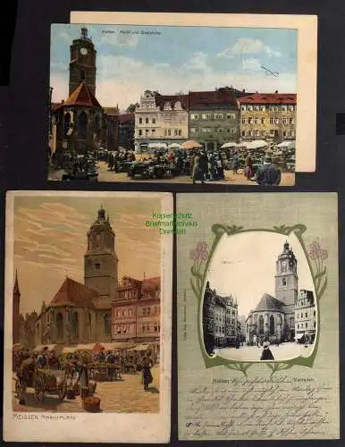 128742 3 AK Meissen Künstlerkarte Paul Hey 1902 Stadtkirche 1903 Markt 1929