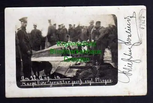 121067 AK Fotokarte abgeschossenes englisches Flugzeug in Frankreich 1915