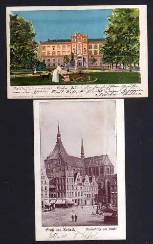 112575 2 AK Rostock 1900 Marienkirche mit Markt Universität 1901