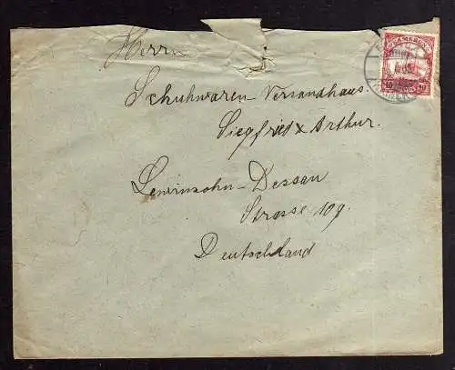 95542 Kamerun Bedarfsbrief Duala 1908 an Lewinson Schuhwaren Versandhaus Dessau