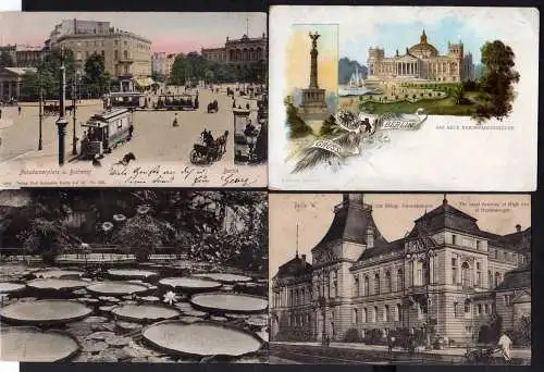 77857 4 AK Berlin 1906 Litho Reichstag 1900 Potsdamer Platz Bahnhof Straßenbahn