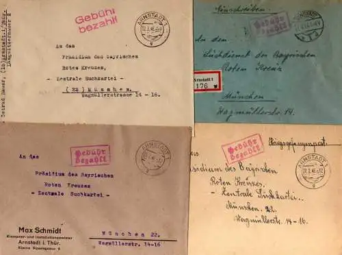 B875 7x SBZ Brief Karte Gebühr bezahlt 1946 Arnstadt 1x Einschreiben
