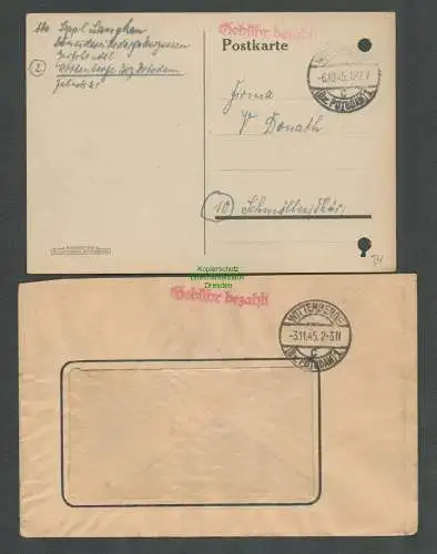 B6276 2x Brief Postkarte SBZ Gebühr bezahlt 1945 Wittenberge Puppenfabrik