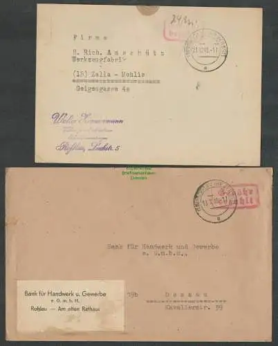 B6220 2x Brief SBZ Gebühr bezahlt 1945 Rosslau Kr. Zerbst Bank für Handwerk und