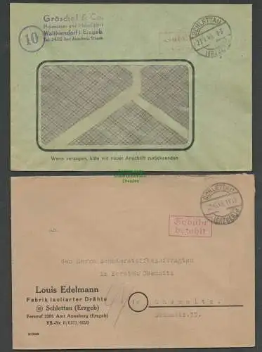 B6236 2x Brief SBZ Gebühr bezahlt 1945 Schlettau Erzgeb. Edelmann Fabrik Drähte