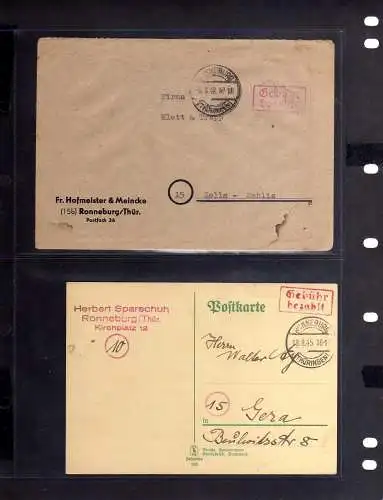 B691 2x SBZ Brief Karte Gebühr bezahlt 1948 Ronneburg Firma Hofmeister & Meincke