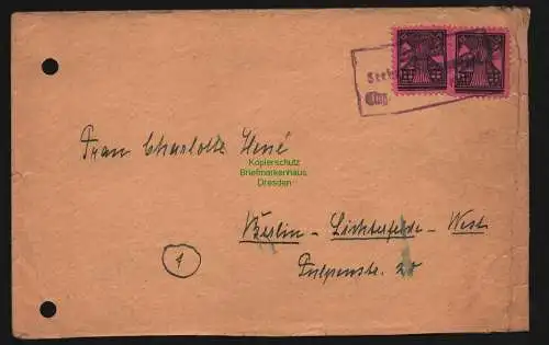 B11945 SBZ Brief Mecklenburg Notstempel Postamt Seebad Heringsdorf 1945 nach B