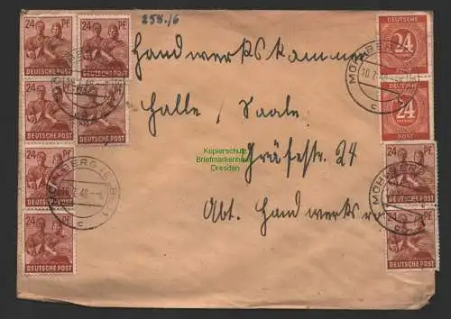 B10226 Brief SBZ Währungsreform 1948 Mühlberg Elbe Zehnfachfrankatur 10x 24 Pfg.