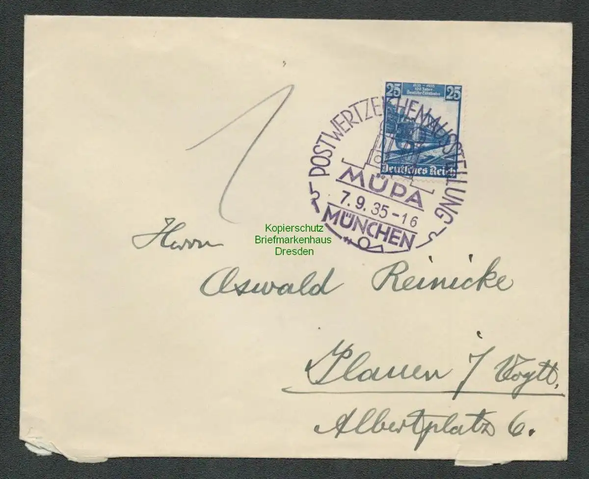 B6425 Brief Deutsches Reich Postwertzeichenausstellung MÜPA München 1935