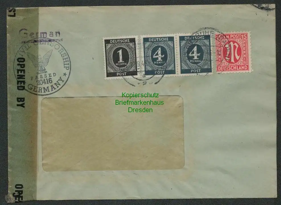 B6989 Brief Karlsruhe 1946  Civil Censorship 20416 Opened by