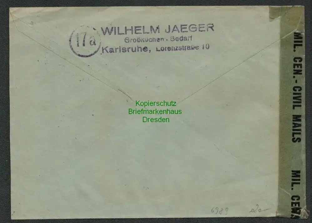 B6989 Brief Karlsruhe 1946  Civil Censorship 20416 Opened by