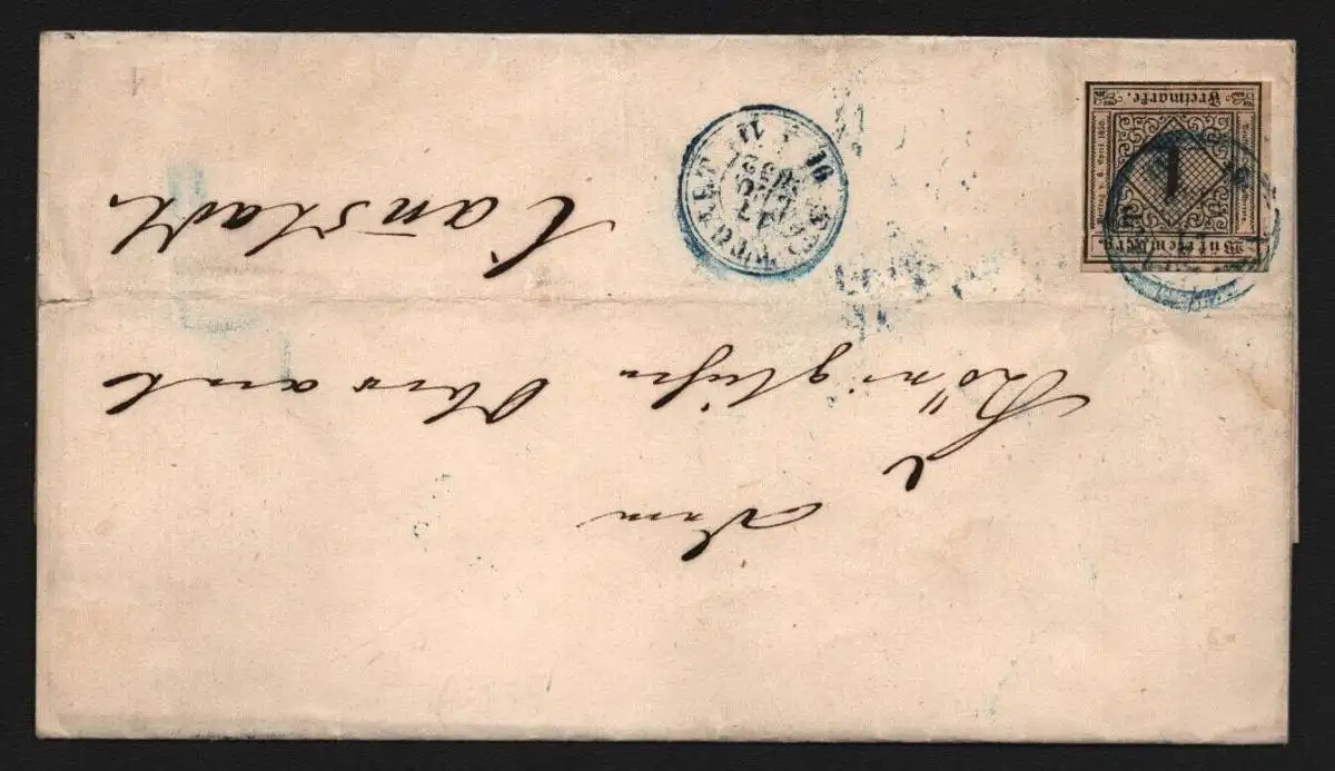 B11732 Brief Württemberg 1a Stuttgart 1852 nach Cannstadt gepr. Heinrich BPP