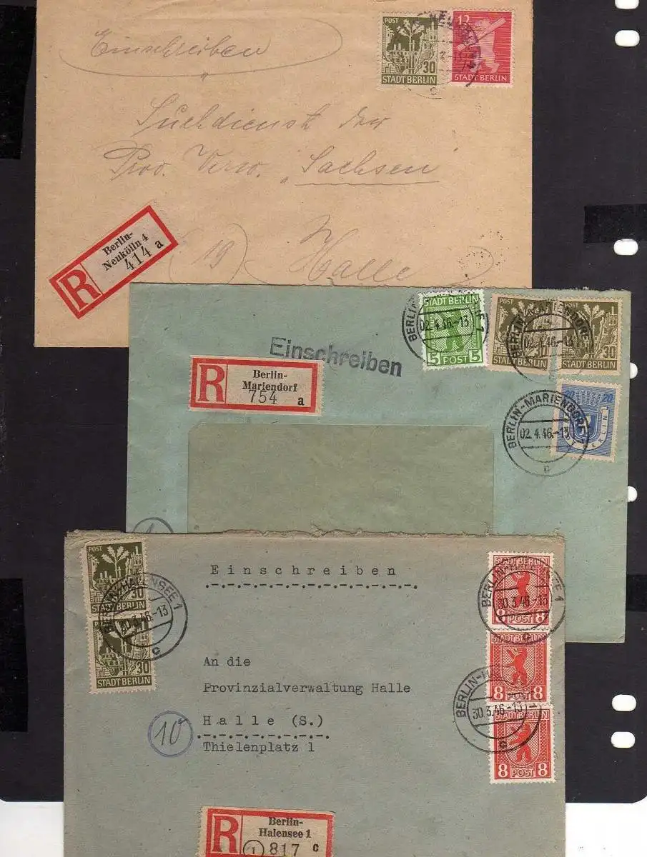B1017 3x Brief Westberlin Einschreiben Berlin Mariendorf Neukölln Halensee an Pr