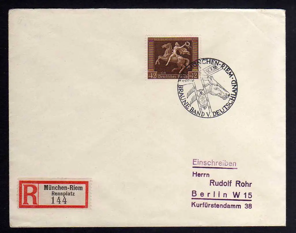 B016 Brief Deutschland 1938 DR 671 Das Braune Band von Deutschland München-Riem
