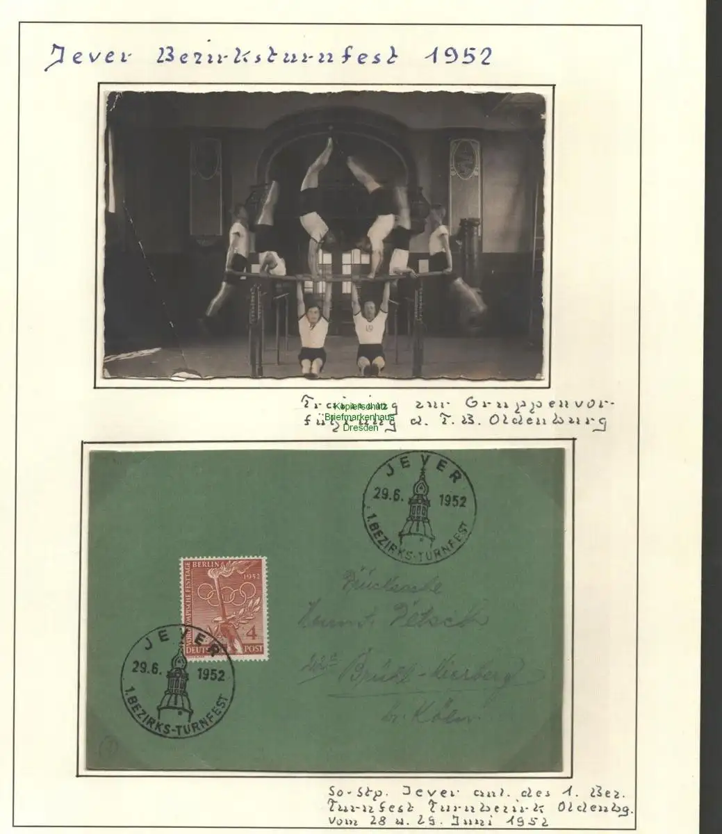 B10281 Jever 1. Bezirksturnfest 1952 + Foto Training einer Gruppenvorführung