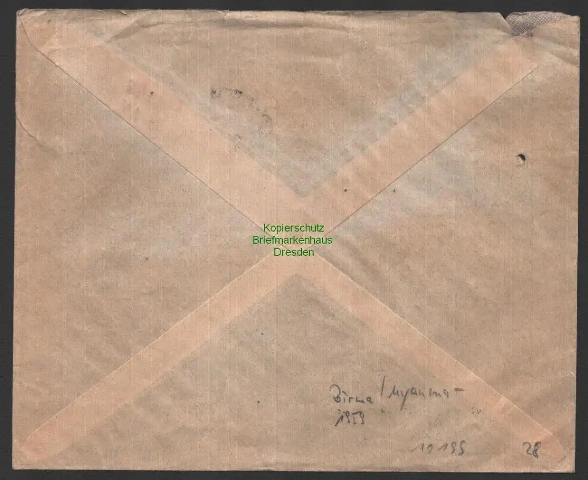 B10243 Brief Luftpost Air mail Birma Myanmar Trade Representation GDR 1959