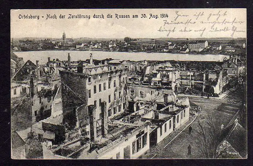 96495 AK Szczytno Ortelsburg nach der Zerstörung durch die Russen 1914