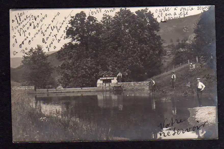 94547 AK Fotokarte Stausee Staumauer Wehr 4 Männer 1913 Bauwerk