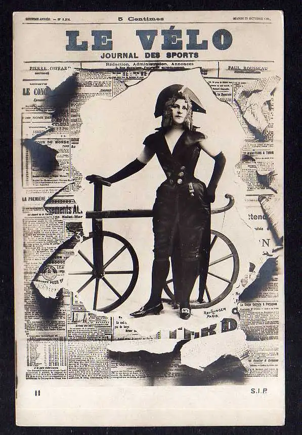 92827 AK Fahrrad All Heil Le Velo Jurnal des Sports 1901 Frau mit Laufrad Mode