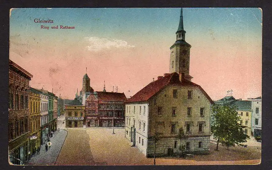 91721 AK Gleiwitz Ring Rathaus 1921