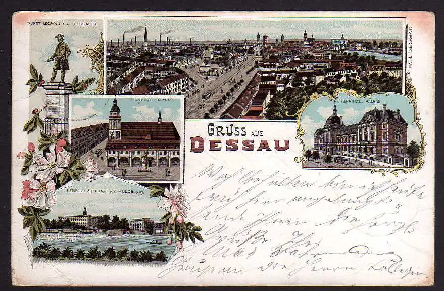 82026 AK Dessau Litho 1898 Markt Mulde Erbprinzl. Palais Fürst Leopold