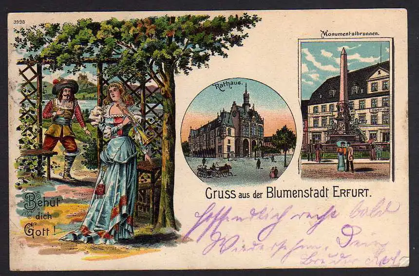 66748 Litho Blumenstadt Erfurt Monumentalbrunnen 1914