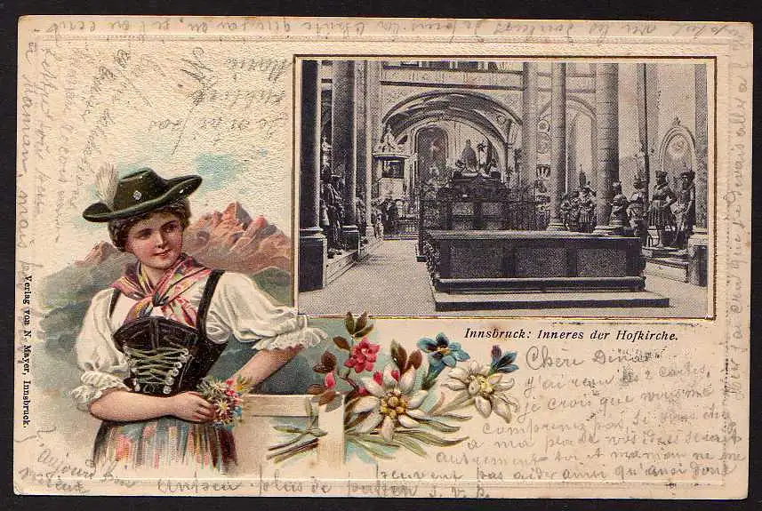 62427 AK Innsbruck 1904 Inneres Hofkirche Frau Tracht