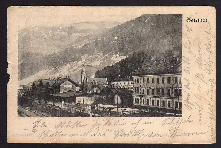 62485 AK Selzthal 1901 Bahnhof Hotel Krone Steiermark