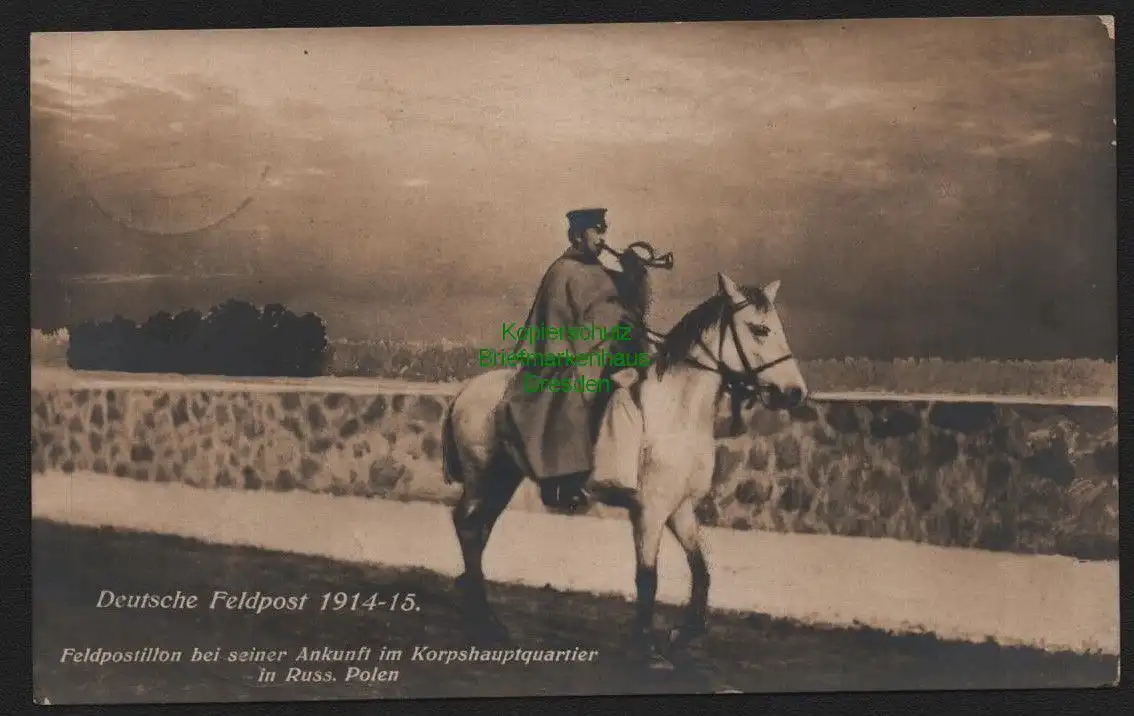 51893 AK Deutsche Feldpost 1914 - 1915 Feldpostillion Korpshauptquartier Polen