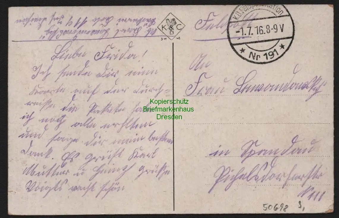 50698 AK Grodno v Russen zerstörte Brücke 1916 Feldpost