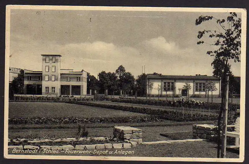 50906 AK Bernstadt Schlesien Feuerwehr Depot und Anlagen um 1930 ohne AK Vordruc