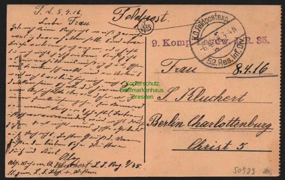 50923 AK Roeselaere De Statie Bahnhof Feldpost 1916