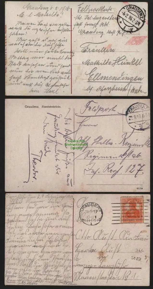 50854 3 AK Graudenz Feldpost 1916 Coubiere Denkmal 1917