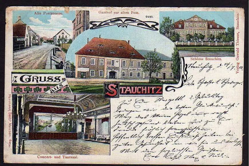 50914 AK Stauchitz Alte Poststraße Gasthof zur alten Post Schloss 1902