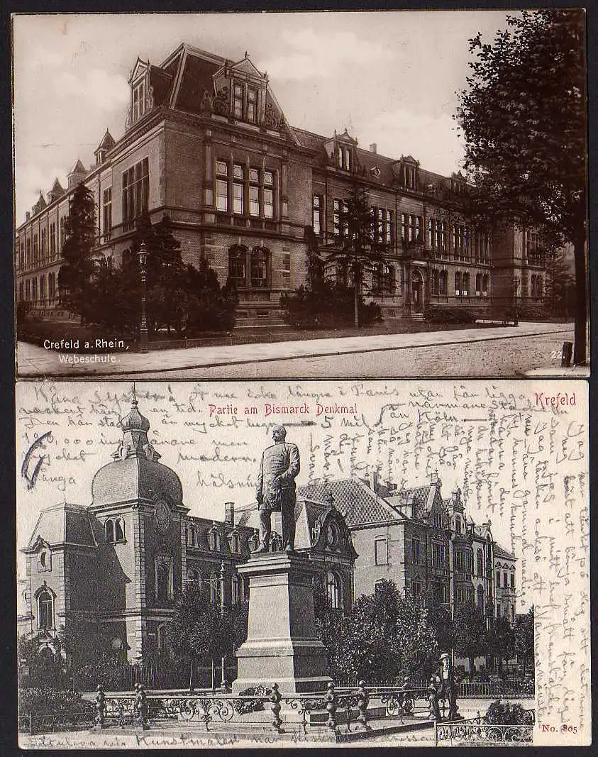 51118 2 AK Crefeld Krefeld a. Rhein Webeschule1925 Bismarck Denkmal 1904