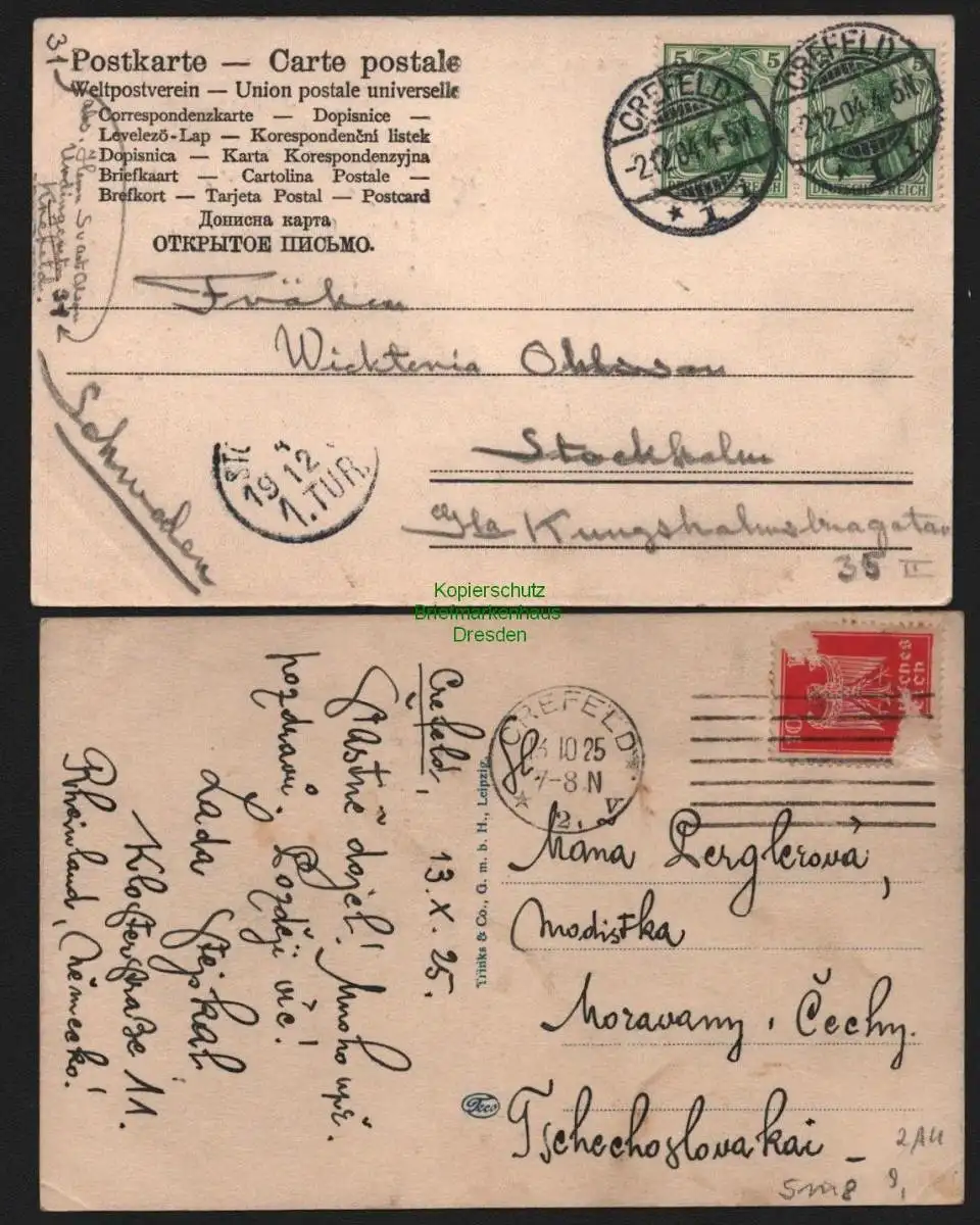 51118 2 AK Crefeld Krefeld a. Rhein Webeschule1925 Bismarck Denkmal 1904