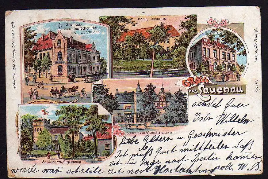 51002 AK Lauenau 1898 Schloss von Meysenburg Gasthaus Post Münchhausen