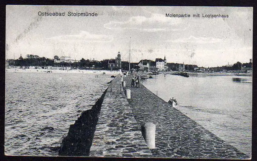 51113 AK Stolpmünde Ustka um 1925 Mole mit Lotsenhaus