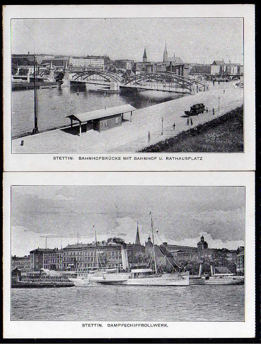 50869 2 AK Stettin Bahnhofbrücke mit Bahnhof u. Rathaus um 1905