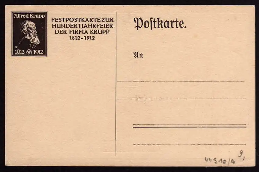 44910 AK Alfried Krupp Festpostkarte 100jahrfeier 1812 - 1912 Arbeiter Denkmal