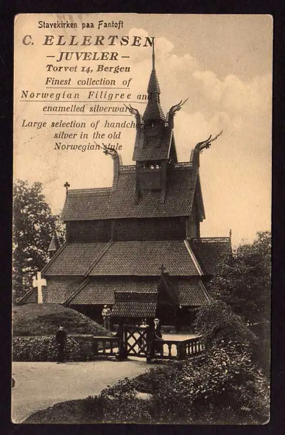 44955 AK Stavekirken paa Fantoft Stabkirche Fortun Norwegen Reklame Bergen 1920
