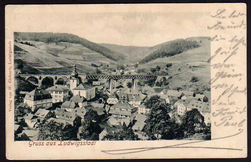 43393 AK Ludwigstadt 1903 Kirche Häuser Brücke