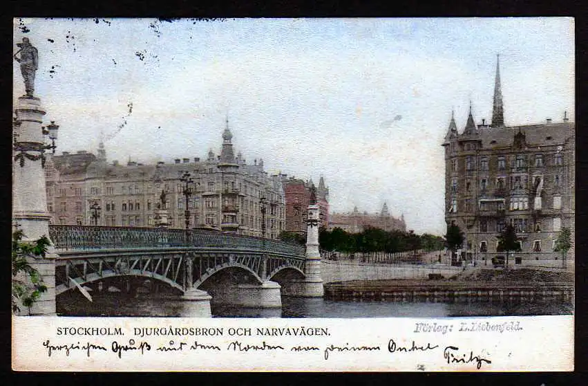 38212 AK Stockholm Schweden 1905 Djurgardabron och Narvavägen Brücke 1905