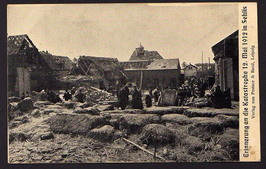 37469 AK Sehlis bei Taucha Katastrophe 1912 Tornado abgedeckte Häuser Ruinen
