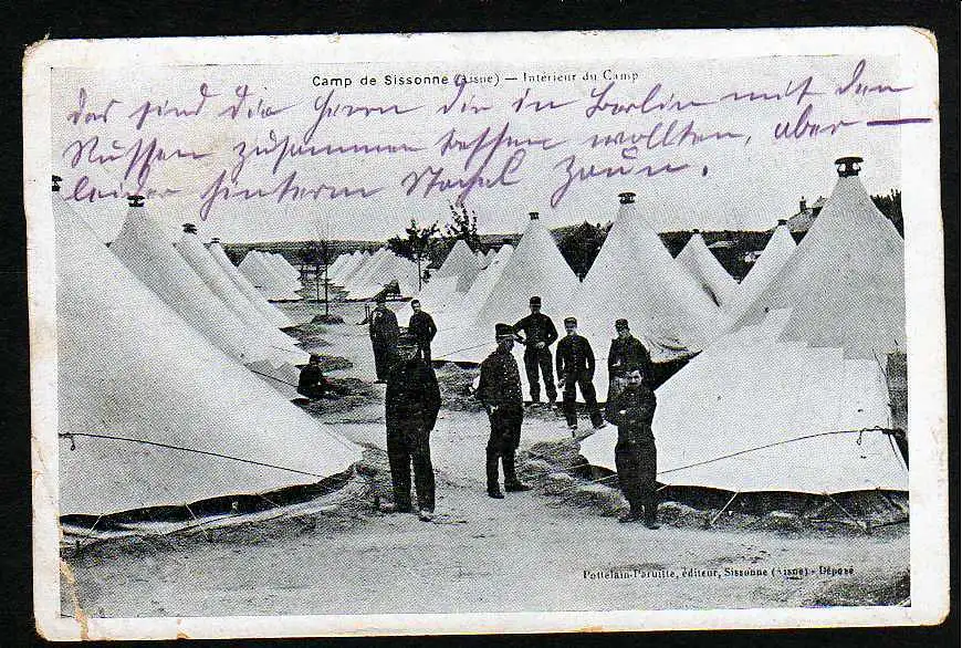 37570 AK Camp de Sissonne Aisne Militär Lager Zelte 1914