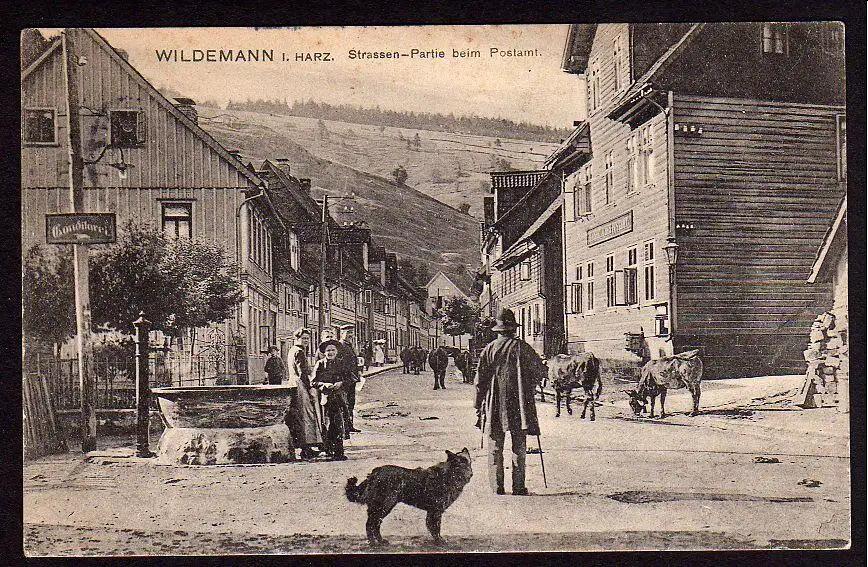 37148 AK Wildemann Harz Strassen Partie beim Postamt 1909