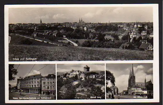 29600 AK Solingen Neue Sparkasse am Schlagbaum, ungelaufen um 1930 Mühlenplatz